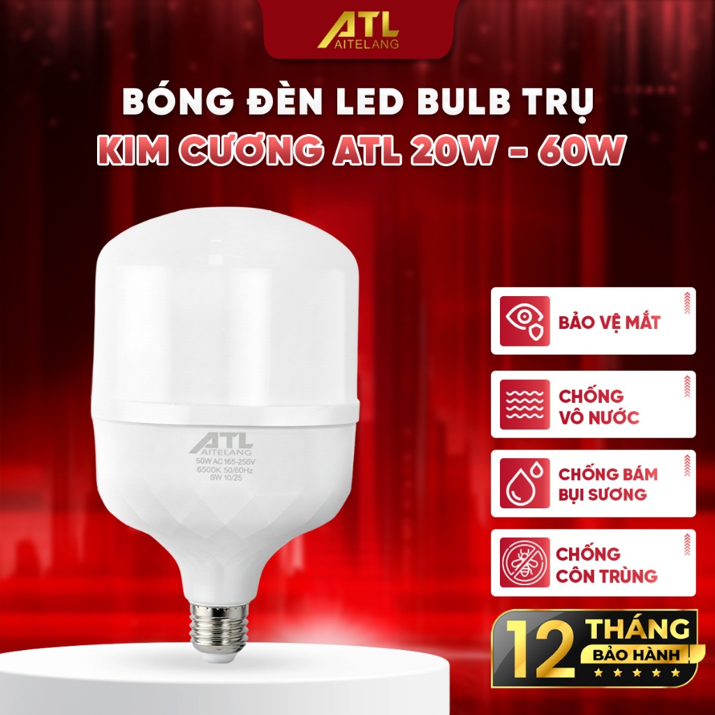 Bóng đèn led ATL bulb trụ kim cương 20W-60W,  ánh sáng trắng, đèn led trụ chống nước, tiết kiệm điện