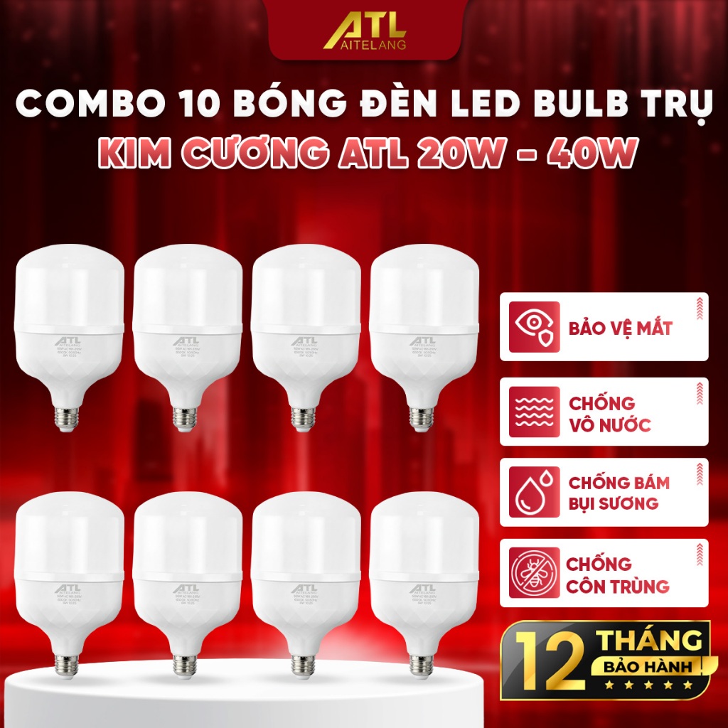 Combo 10 bóng đèn led ATL trụ kim cương 20W,30W,40W, đèn LED siêu sáng,tiết kiệm điện,ánh sáng trắng