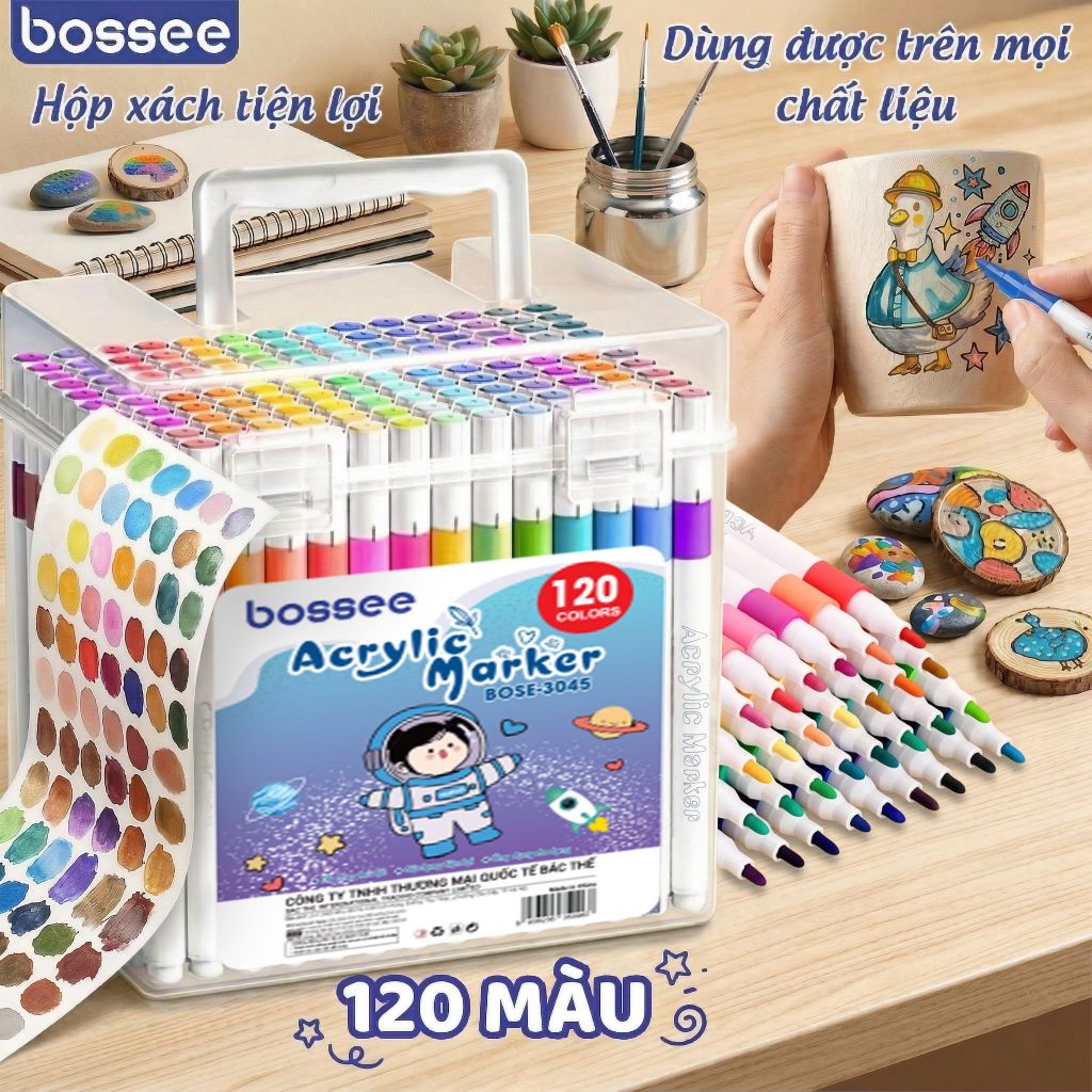 Hộp 120 Màu Acrylic Marker Bossee Tươi Sáng Chất Liệu An Toàn Dành Cho Trẻ Em Học Sinh Tô Màu Giá Rẻ