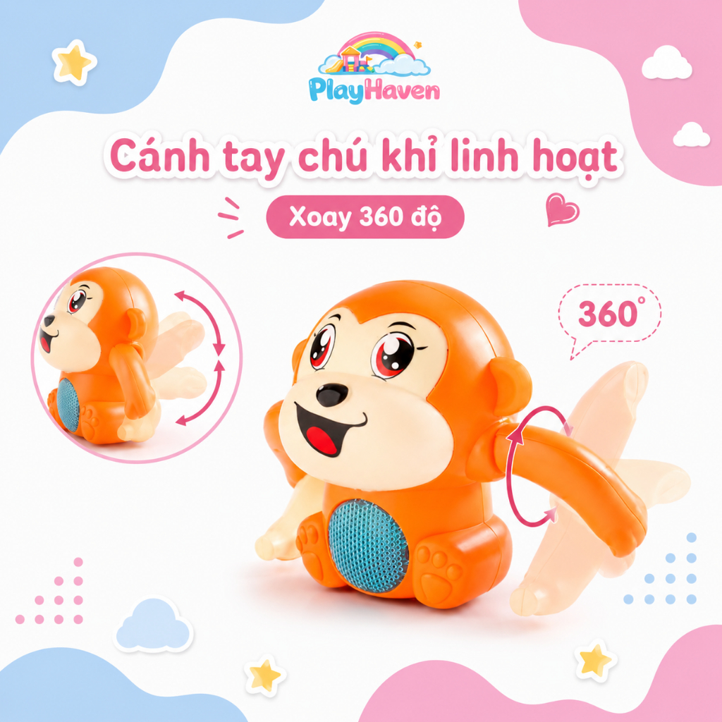 Đồ chơi khỉ nhào lộn cho bé 0–5 tuổi | Phát nhạc, chạy pin, nhựa ABS