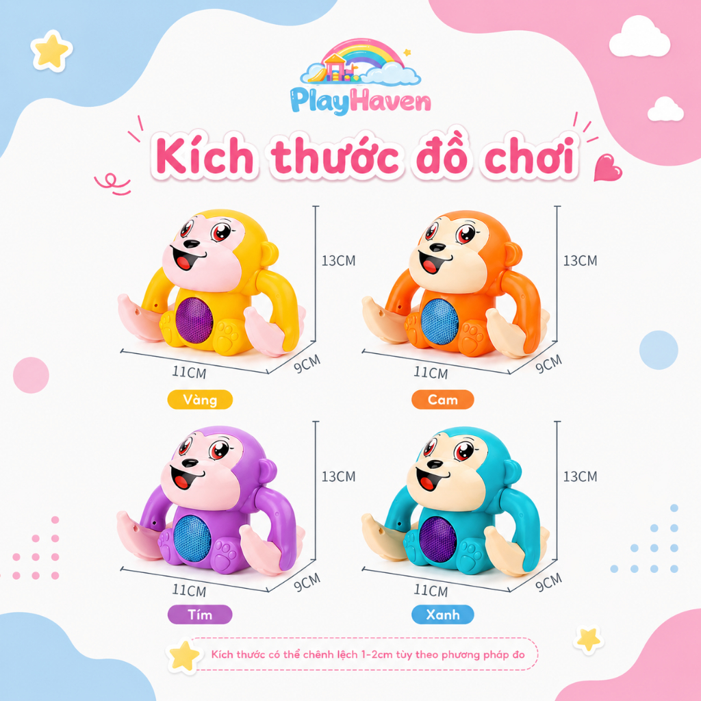 Đồ chơi khỉ nhào lộn cho bé 0–5 tuổi | Phát nhạc, chạy pin, nhựa ABS