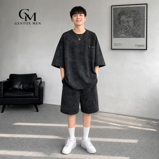 Set Đồ Nam Cộc Tay Đen Loang Form Rộng Cao Cấp Không Nhăn Xù Thấm Mồ Hôi BHN99 - Đen