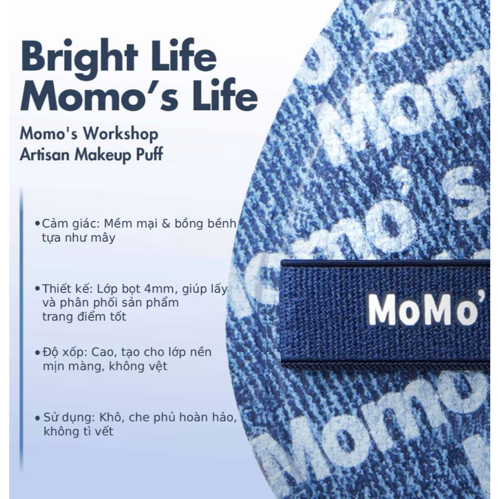 Bông Mút Trang Điểm Cao Cấp Dùng Khô Dày 4mm Momo's Workshop Denim Days Airy Mallow Puff Classy Classic Dry Use (2pcs)