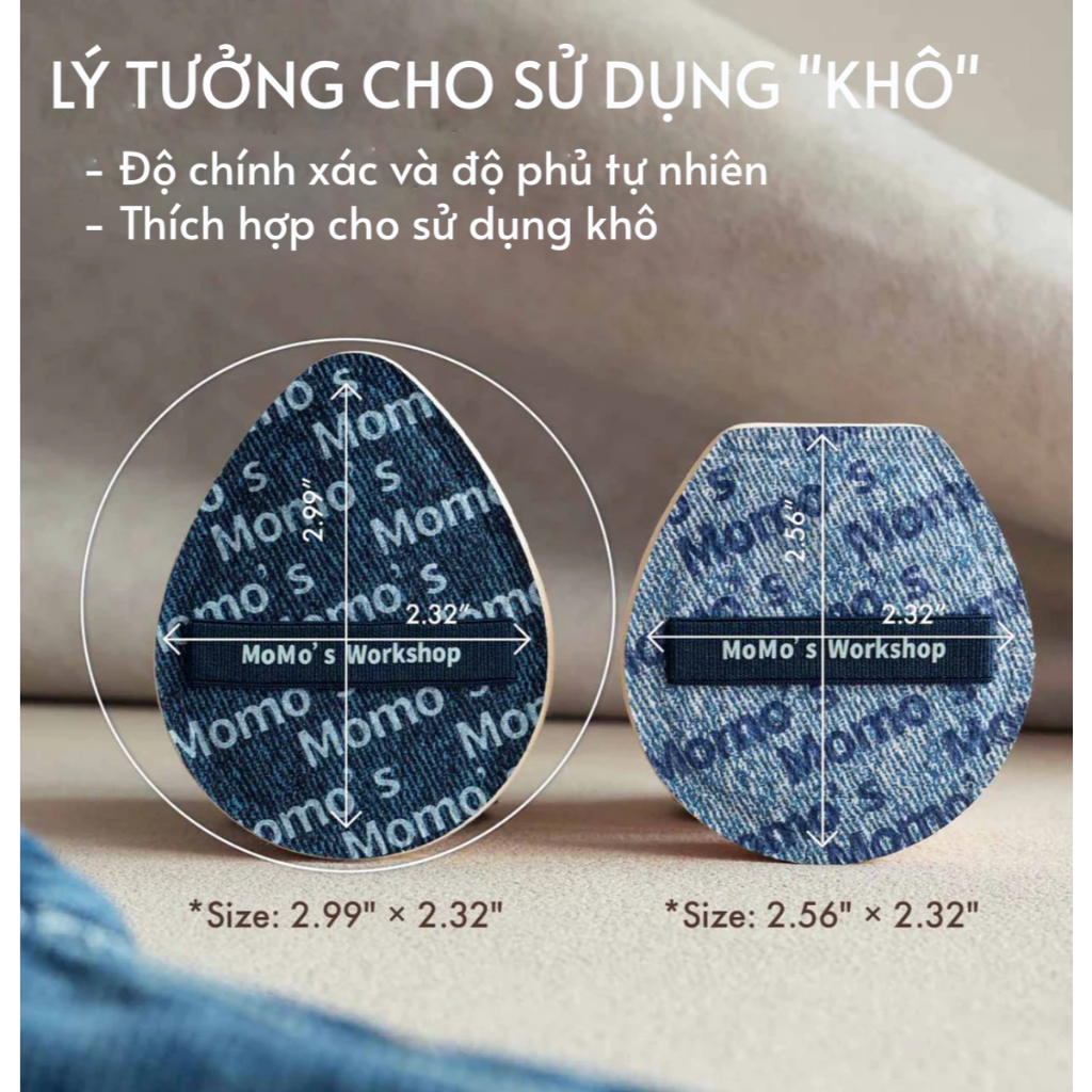[Livestream Hannah] Combo Bông Mút Trang Điểm Cao Cấp Momo's Workshop Denim Days Airy Mallow Puff Dry Use