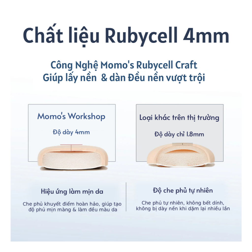Bông Mút Trang Điểm Cao Cấp Dùng Khô Dày 4mm Momo's Workshop Denim Days Airy Mallow Puff Classy Classic Dry Use (2pcs)