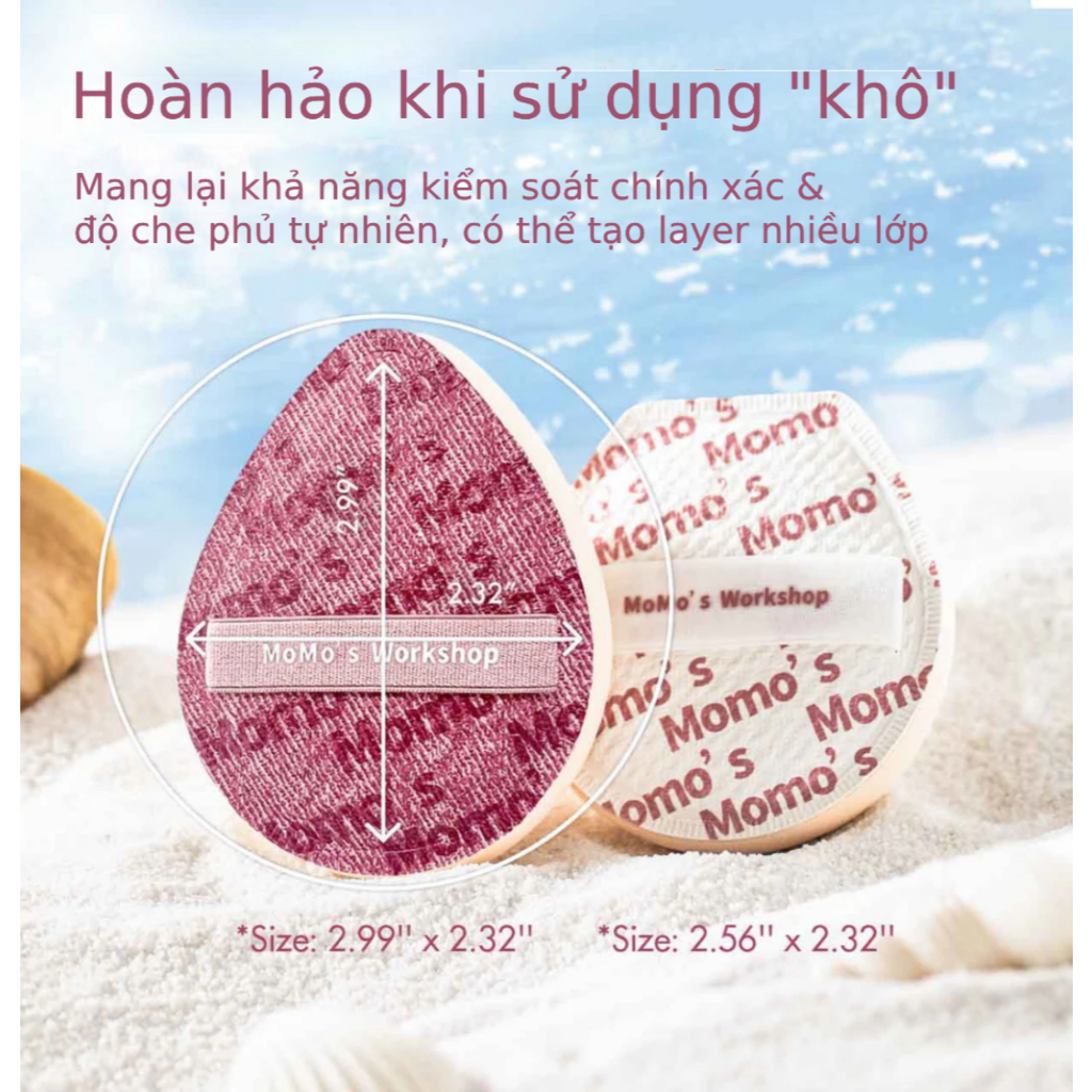 Bông Mút Trang Điểm Cao Cấp Dùng Khô Dày 4MM Momo's Workshop Denim Days Airy Mallow Puff Fuchsia Dry Use (2pcs)