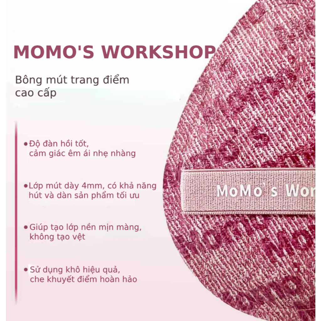 Bông Mút Trang Điểm Cao Cấp Dùng Khô Dày 4MM Momo's Workshop Denim Days Airy Mallow Puff Fuchsia Dry Use (2pcs)