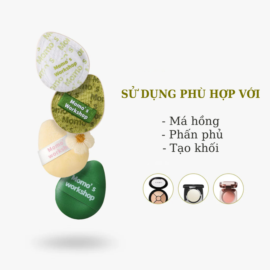Set Minisize Bông Mút Trang Điểm Cao Cấp Dùng Khô Momo's Workshop Denim Days Petite Momo Medley Garden Sprouts (4pcs)