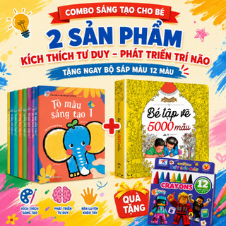 [KÈM SÁP MÀU] COMBO Bộ 8 Cuốn Tô Màu Sáng Tạo & Cuốn Bé Tập Vẽ 5000 Mẫu