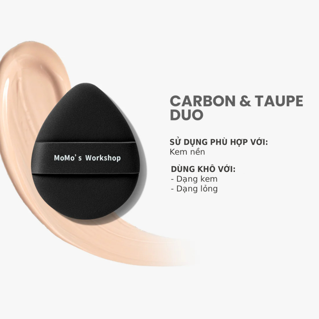 Bông Mút Trang Điểm Nền Siêm Mềm Mịn Momo's Workshop Classic Tatami Carbon & Taupe Dry Use (2pcs)