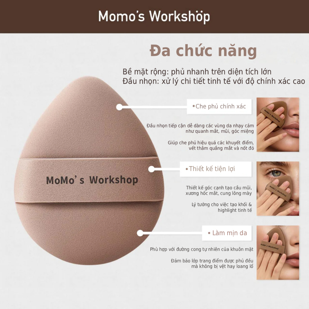 Bông Mút Trang Điểm Nền Siêm Mềm Mịn Momo's Workshop Classic Tatami Carbon & Taupe Dry Use (2pcs)