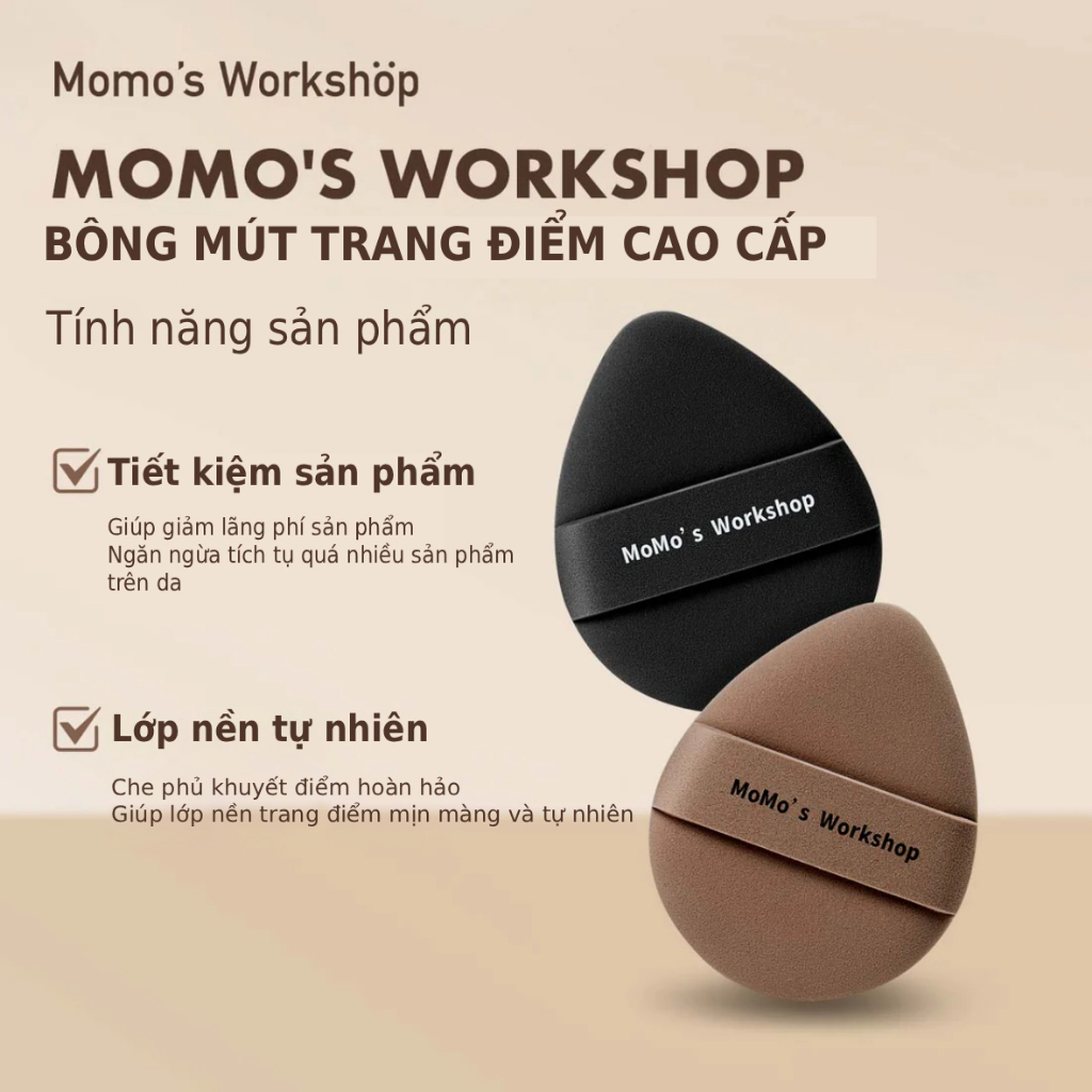 Bông Mút Trang Điểm Nền Siêm Mềm Mịn Momo's Workshop Classic Tatami Carbon & Taupe Dry Use (2pcs)