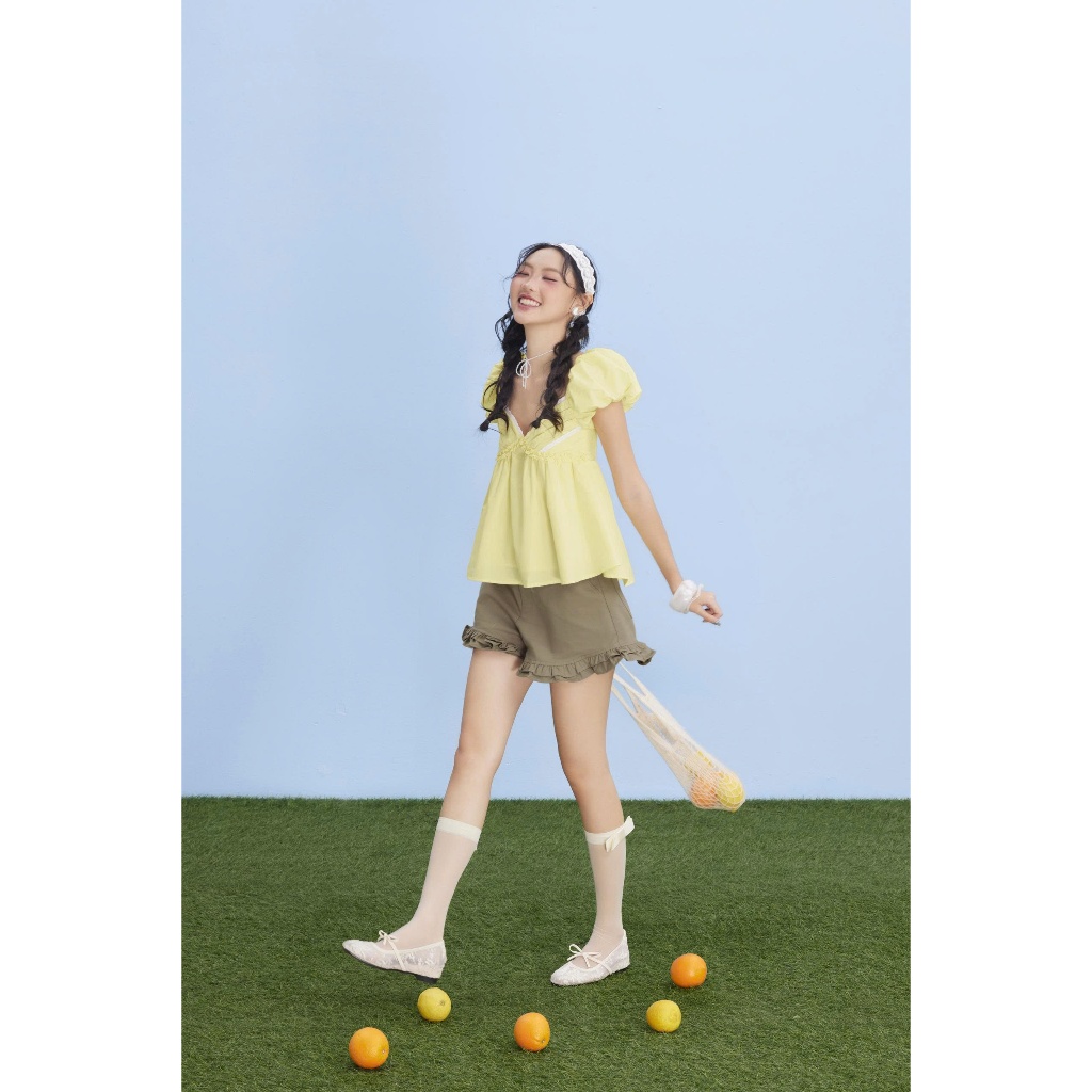 Áo Nữ PETYNS Babydoll Tay Phồng Phối Ren Dễ Thương SECODEE