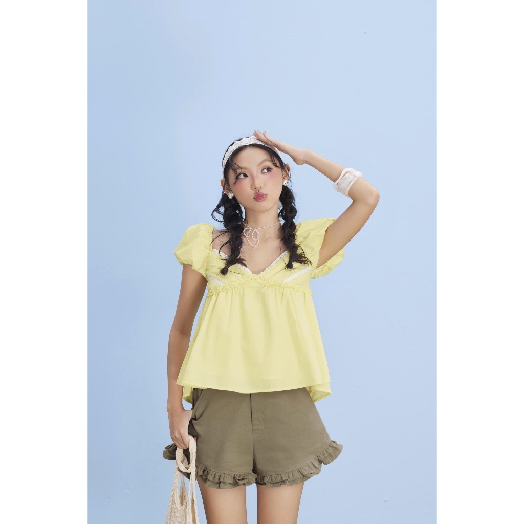 Áo Nữ PETYNS Babydoll Tay Phồng Phối Ren Dễ Thương SECODEE