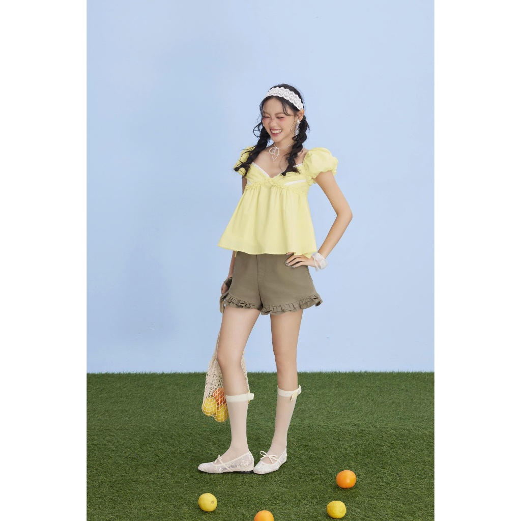 Áo Nữ PETYNS Babydoll Tay Phồng Phối Ren Dễ Thương SECODEE