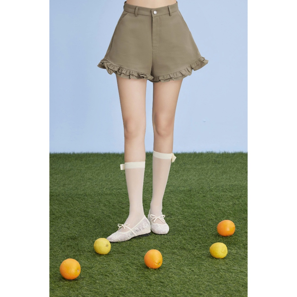 Quần Short Nữ DINITH Form A Lưng Cao Phối Bèo Dễ Thương SECODEE