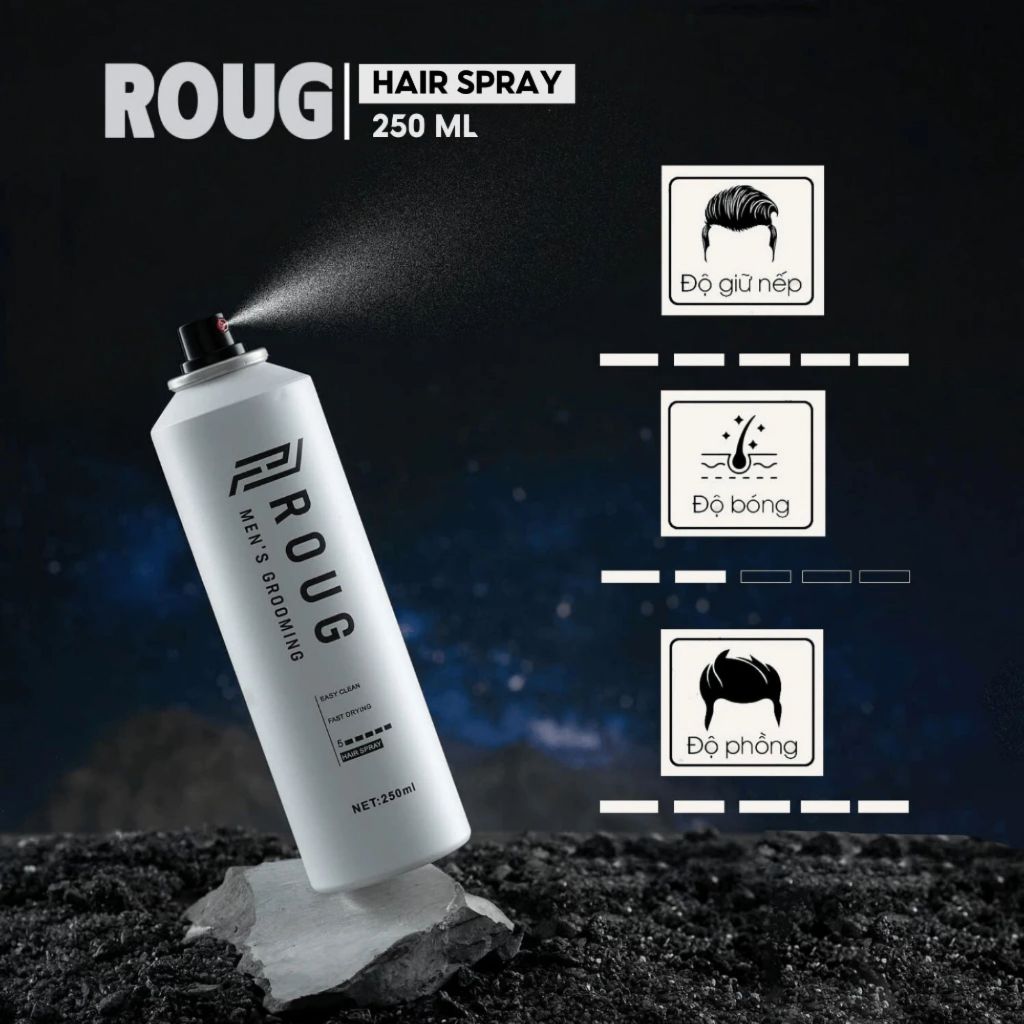 COMBO ROUG | Sáp vuốt tóc 90g - Gôm tạo kiểu 250ml - Xịt tạo phồng 150ml - Bọt tạo kiểu 150ml ||
