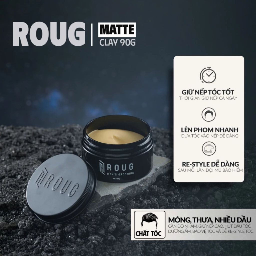 COMBO ROUG | Sáp vuốt tóc 90g - Gôm tạo kiểu 250ml - Xịt tạo phồng 150ml - Bọt tạo kiểu 150ml ||