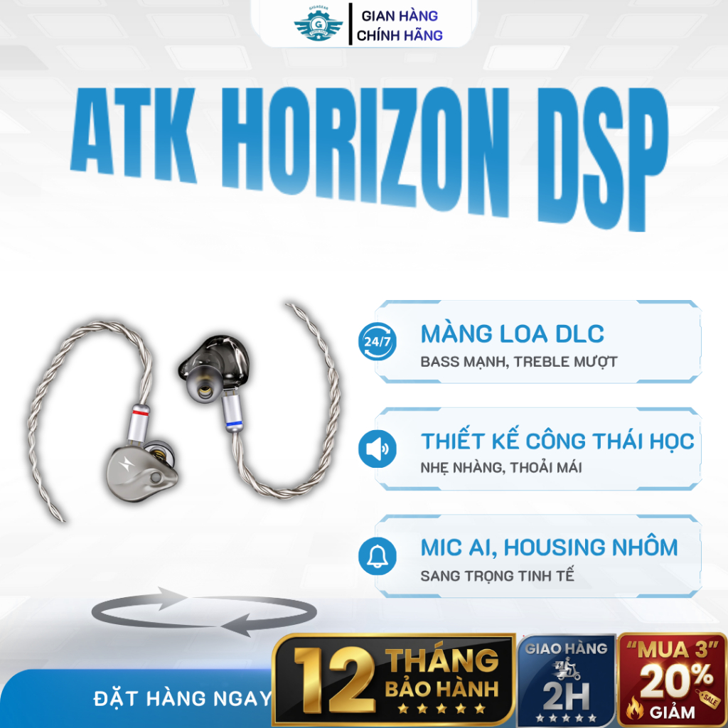⚡[HOT] Tai Nghe In-Ear ATK Horizon DSP Gaming - Driver Dynamic 10mm, Mic Khử Ồn AI, Chip DAC 384kHz