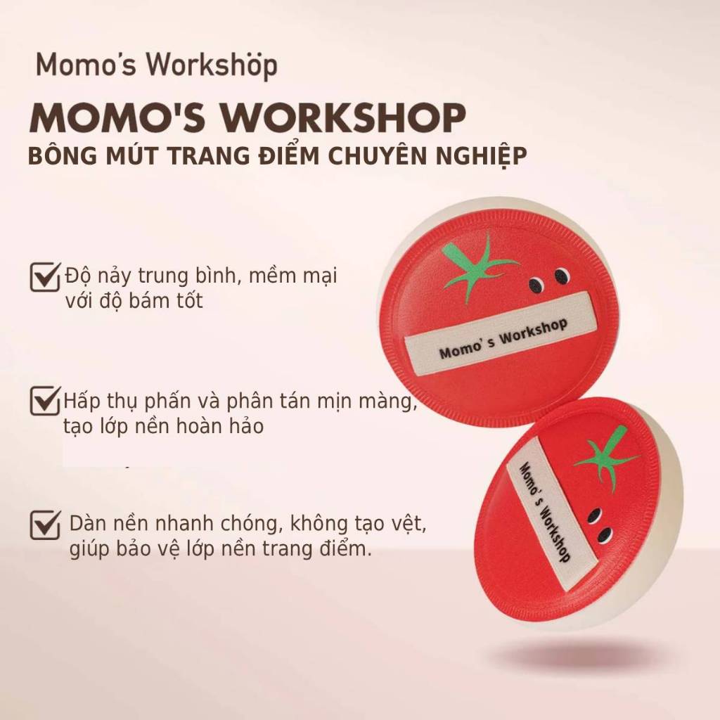 Bông Mút Tán Nền Thiết Kế Cà Chua Momo's Workshop Bento Buddies Airy Mallow Puff - Tommy Tomato (Dry Use) (2pcs)