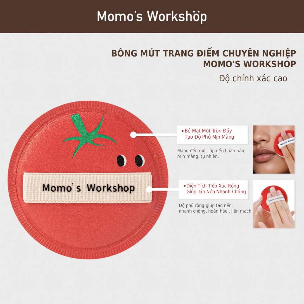 Bông Mút Tán Nền Thiết Kế Cà Chua Momo's Workshop Bento Buddies Airy Mallow Puff - Tommy Tomato (Dry Use) (2pcs)