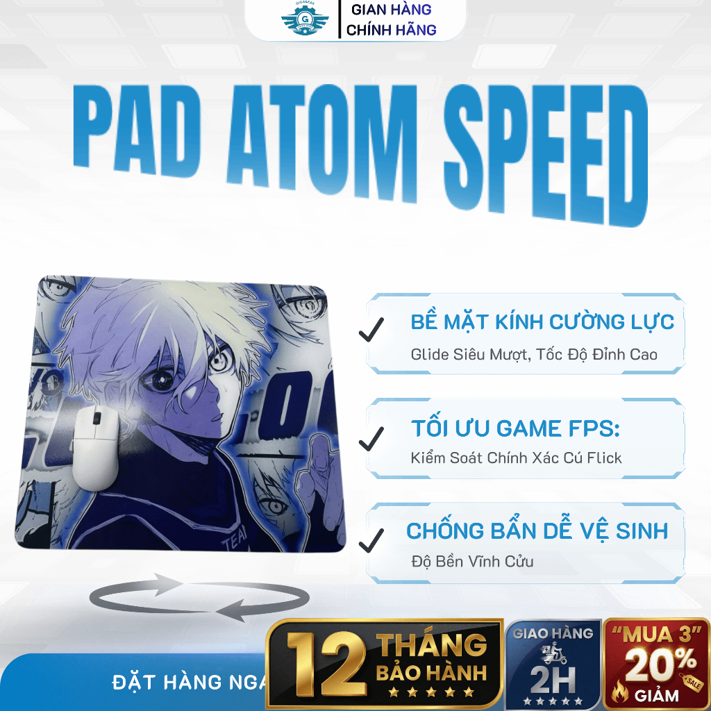 🎁 Pad Chuột Gaming FPS Atom Speed - Kính Cường Lực Di Mượt, Chống Trượt, Tăng Tốc Độ, Cỡ Lớn 45x42cm | BigBuy360 - bigbuy360.vn