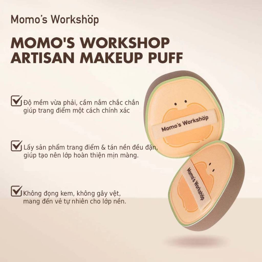Bông Mút Tán Nền 4mm Siêu Mềm Momo's Workshop Bento Buddies Airy Mallow Puff – Honeydew Dry Use (2pcs)