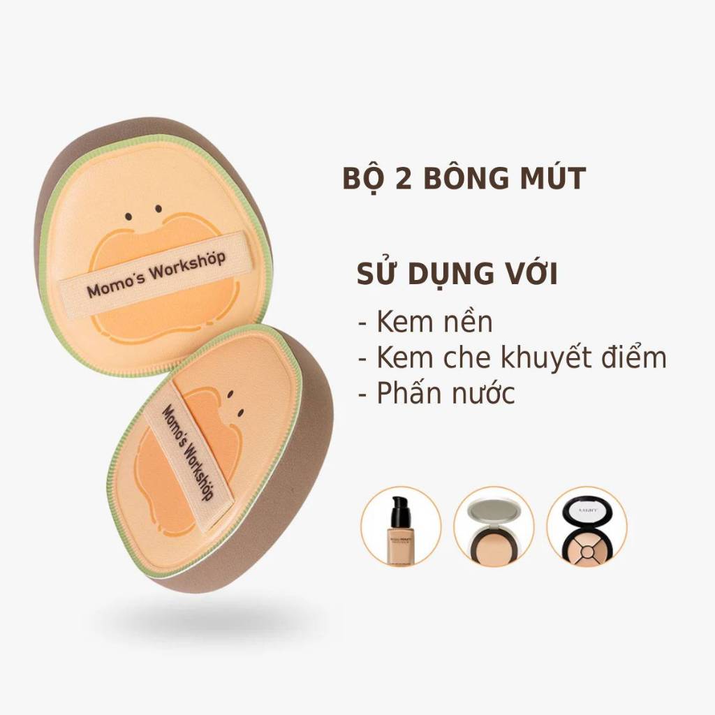 Bông Mút Tán Nền 4mm Siêu Mềm Momo's Workshop Bento Buddies Airy Mallow Puff – Honeydew Dry Use (2pcs)