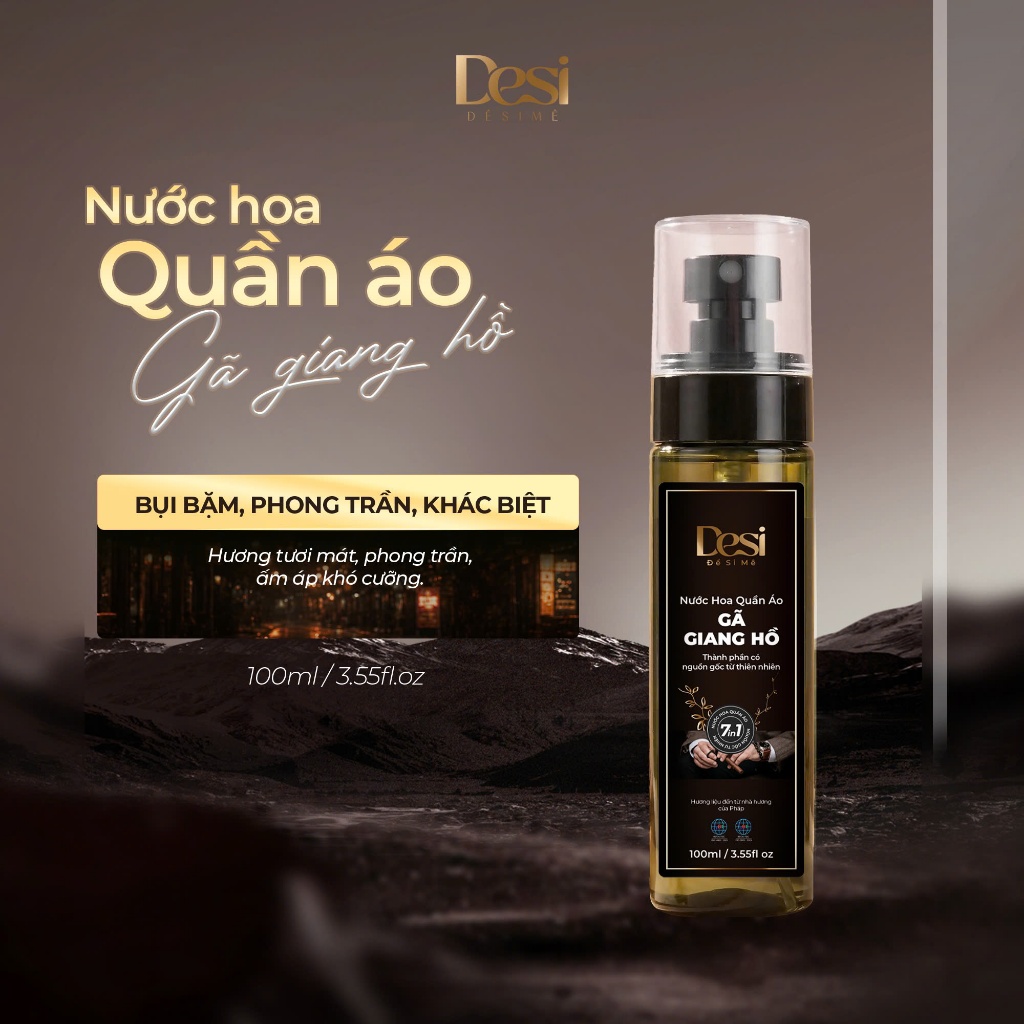 Nước Hoa Quần Áo Thơm Lâu Desi 100ml, Chai Xịt Thơm Quần Áo Nam Hương Phong Trần Trầm Ấm Gã Giang Hồ