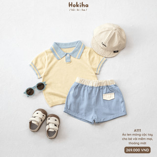 Áo Polo Len Mỏng Phối Màu Cổ Áo Cho Bé Trai Bé Gái Hokiha Vải Len Mỏng Mềm Mịn, Co Giãn Thoải Mái Size Từ 8-17kg A111