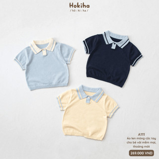 Áo Polo Len Mỏng Phối Màu Cổ Áo Cho Bé Trai Bé Gái Hokiha Vải Len Mỏng Mềm Mịn, Co Giãn Thoải Mái Size Từ 8-17kg A111