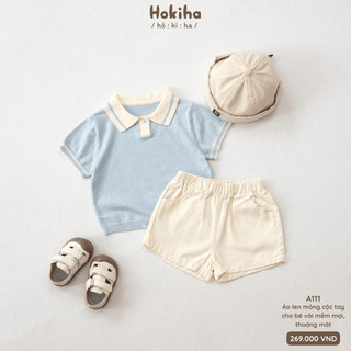 Áo Polo Len Mỏng Phối Màu Cổ Áo Cho Bé Trai Bé Gái Hokiha Vải Len Mỏng Mềm Mịn, Co Giãn Thoải Mái Size Từ 8-17kg A111
