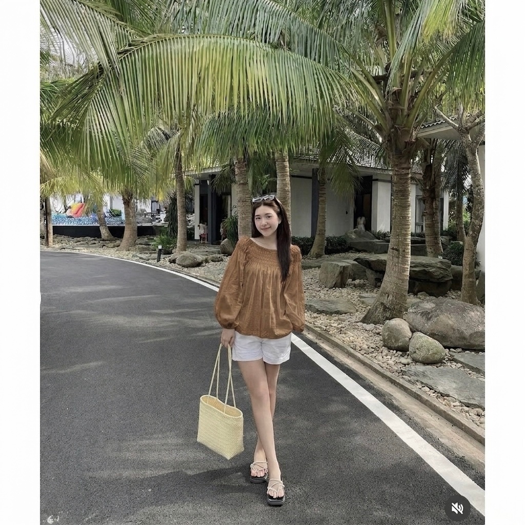 𝗖𝗮𝗺 𝗟𝗶𝗻𝗲𝗻  - Áo Linen tơ cổ tròn tay dài