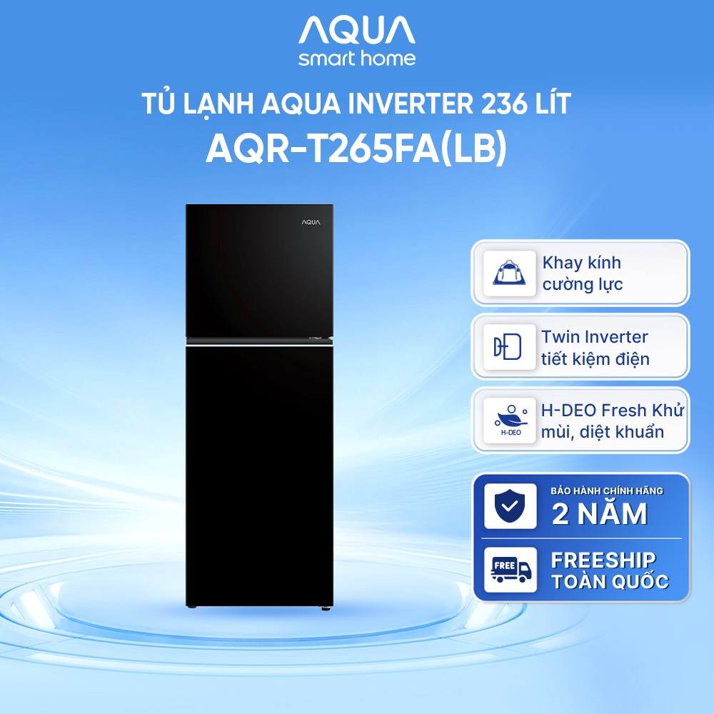 Tủ lạnh AQUA ngăn đông trên Inverter 236l AQR-T265FA(LB) - Freeship toàn quốc - Bảo hành 2 năm