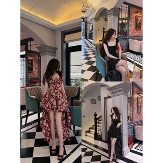 MIMI CLOTHING - Váy hoa nhí đỏ corset ôm eo chân váy đuôi cá