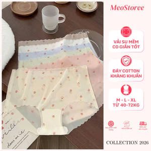 Quần Lót Nữ Su Thạch Đáy Cotton Kháng khuẩn Họa Tiết Dâu Quần Lót Nữ Không Lộ Viền Quần Chip Nữ Su Đúc - MeoStoree