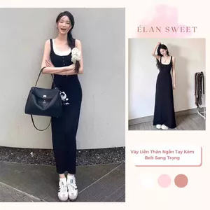 Đầm Cổ Đức Élan Sweet - Váy Liền Thân Ngắn Tay Kèm Belt Sang Trọng, Thời Trang Thiết Kế 2026