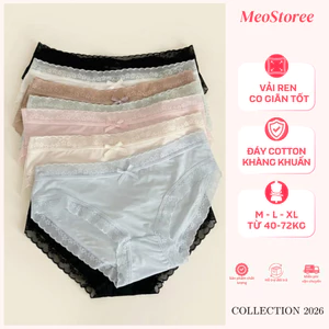 Quần Lót Nữ Lụa Viền Ren Đính Nơ Đáy Cotton Kháng Khuẩn Co Giãn Cao Cấp Quần Lót Nữ Chất Vải Mềm Mịn - MeoStoree