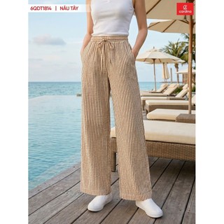 6QDT18 Quần nữ CARDINA chất liệu thô, đũi kẻ kiểu dáng suông thoải mái phong cách trẻ trung năng động - 5QDT27