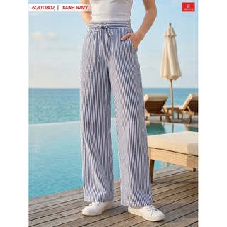 6QDT18 Quần nữ CARDINA chất liệu thô, đũi kẻ kiểu dáng suông thoải mái phong cách trẻ trung năng động - 5QDT27