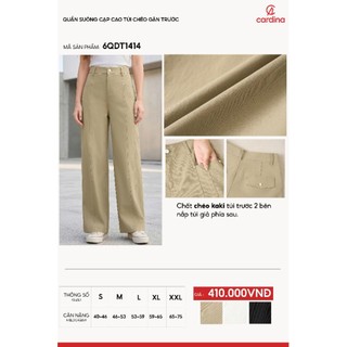 (Sẵn) 6QDT14 Quần dài nữ CARDINA chất liệu kaki dáng suông cạp cao túi chéo gân trước