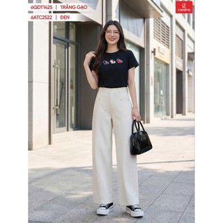 (Sẵn) 6QDT14 Quần dài nữ CARDINA chất liệu kaki dáng suông cạp cao túi chéo gân trước