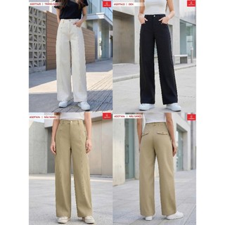 (Sẵn) 6QDT14 Quần dài nữ CARDINA chất liệu kaki dáng suông cạp cao túi chéo gân trước