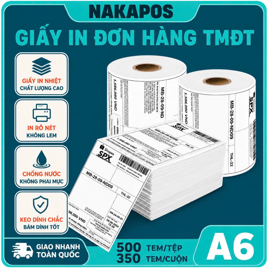 Giấy in đơn hàng TMĐT TỆP XẤP CUỘN 100x150 in decal nhiệt bill hóa đơn A6 A7 75x100 tự dán dính tem mã vạch giấy nhiệt