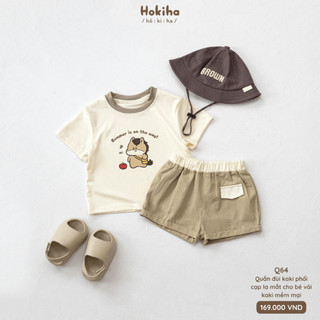 Quần Đùi Kaki Phối Cạp Cho Bé Trai Bé Gái Hokiha Vải Mềm Mại, Co Giãn Thoải Mái Size Từ 8-17kg Q64