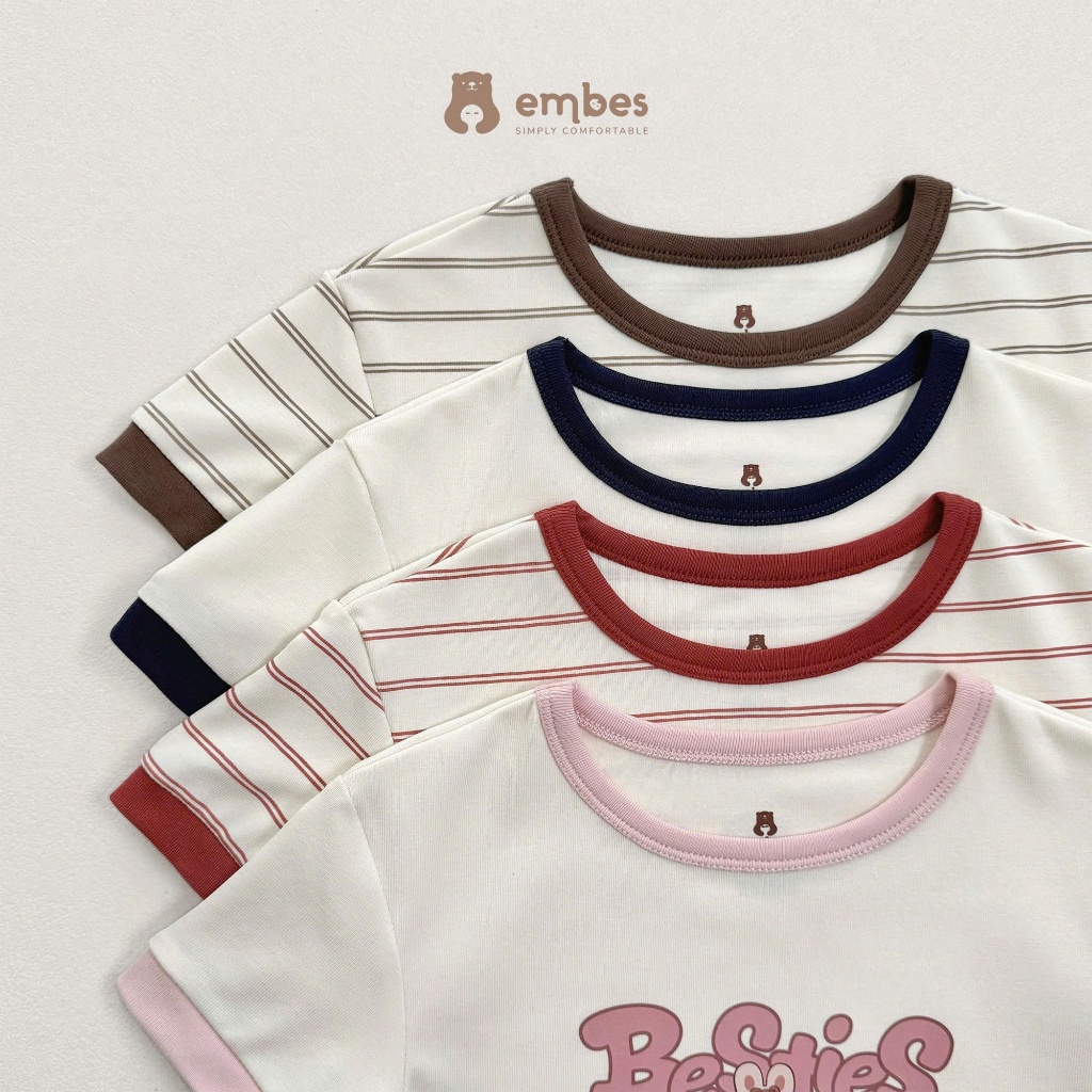 Bộ Cộc Cho Bé Embes, Bộ Cộc Ngực In Hình Phối Màu Chất Cotton Mềm Mại Thoáng Mát Cho Bé Từ 8-17Kg