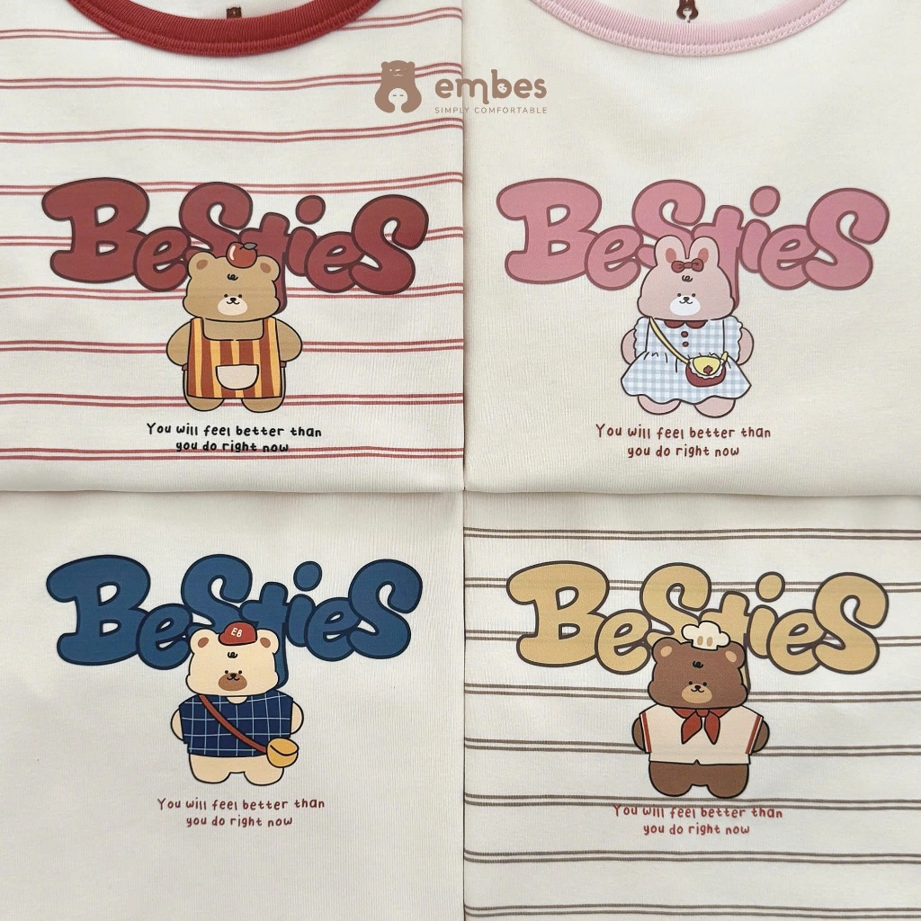 Bộ Cộc Cho Bé Embes, Bộ Cộc Ngực In Hình Phối Màu Chất Cotton Mềm Mại Thoáng Mát Cho Bé Từ 8-17Kg