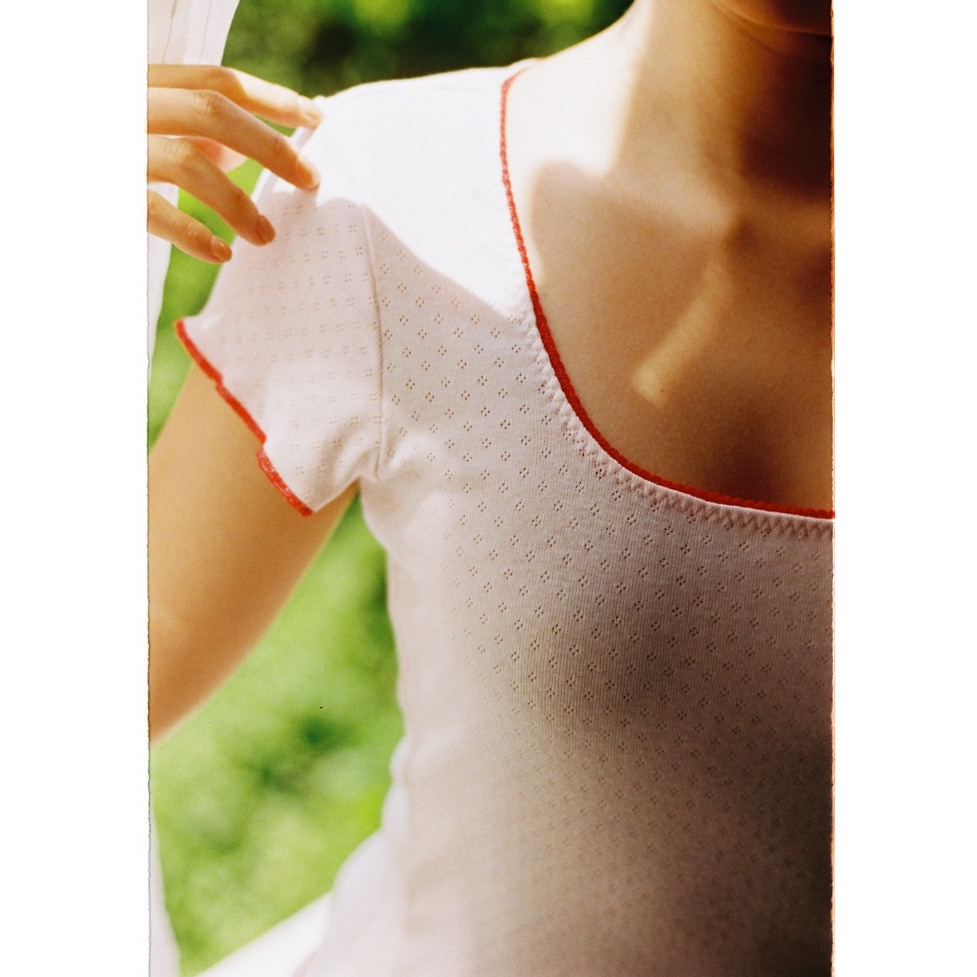 TheBlueTshirt - Áo thun body nữ 100% Cotton Pointelle chất liệu vải em bé - Áo 90s Pointelle - Pink Blush - Women
