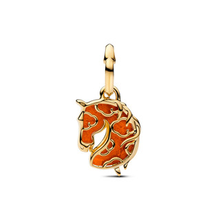Charm treo Pandora Mạ Vàng 14K Bính Ngọ 2026 Mã Đáo Thành Công - Red Fire Horse Murano Glass Dangle Charm
