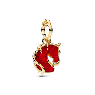 Charm treo Pandora Mạ Vàng 14K Bính Ngọ 2026 Mã Đáo Thành Công - Red Fire Horse Murano Glass Dangle Charm